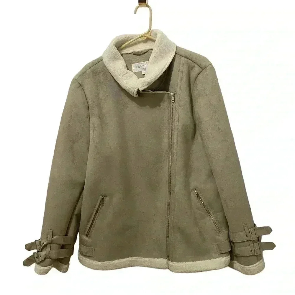 Fabulous Furs Faux Suede Asymmetrical Moto Jacket 3X